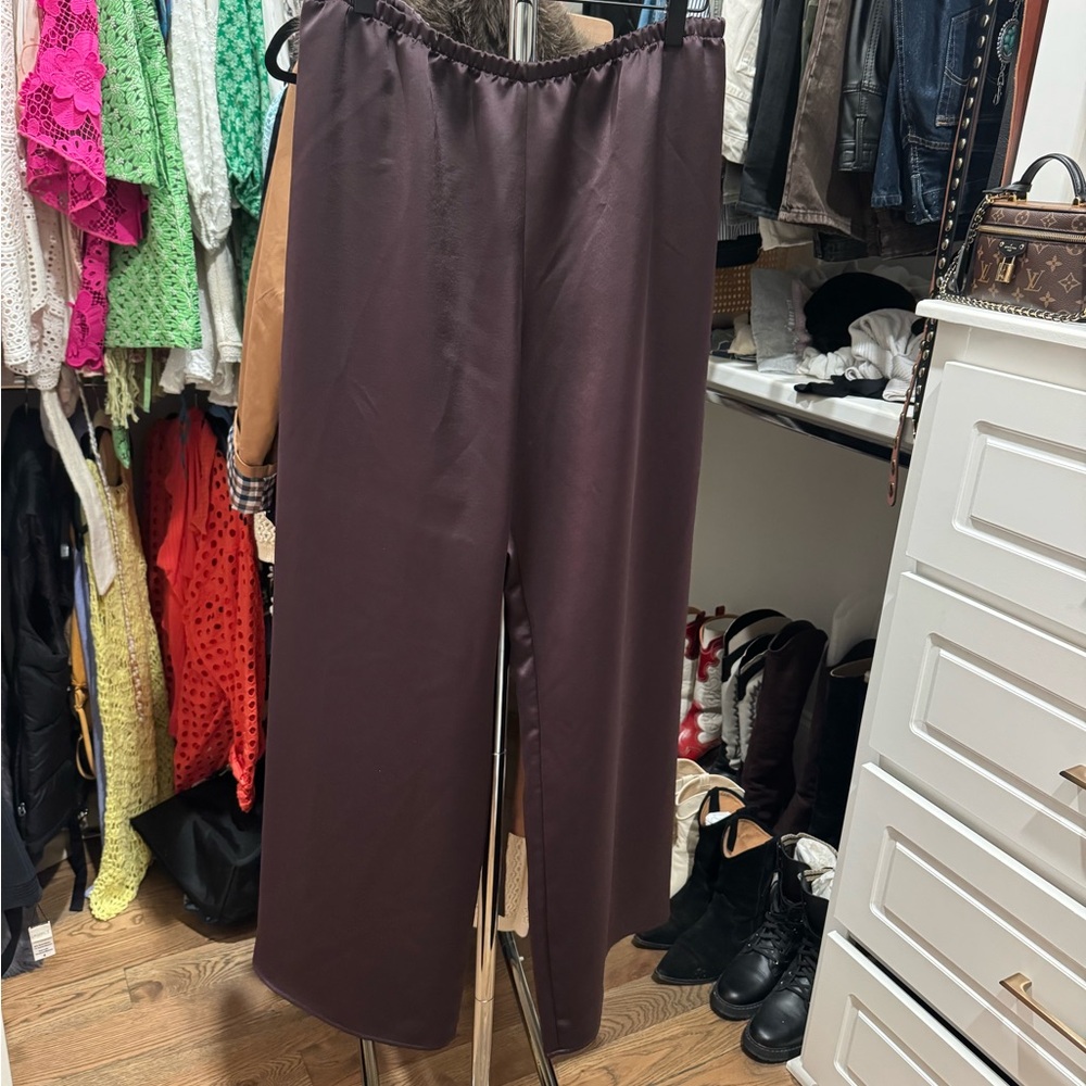 Calvin Klein chocolate brown Wide Leg satin Pants
